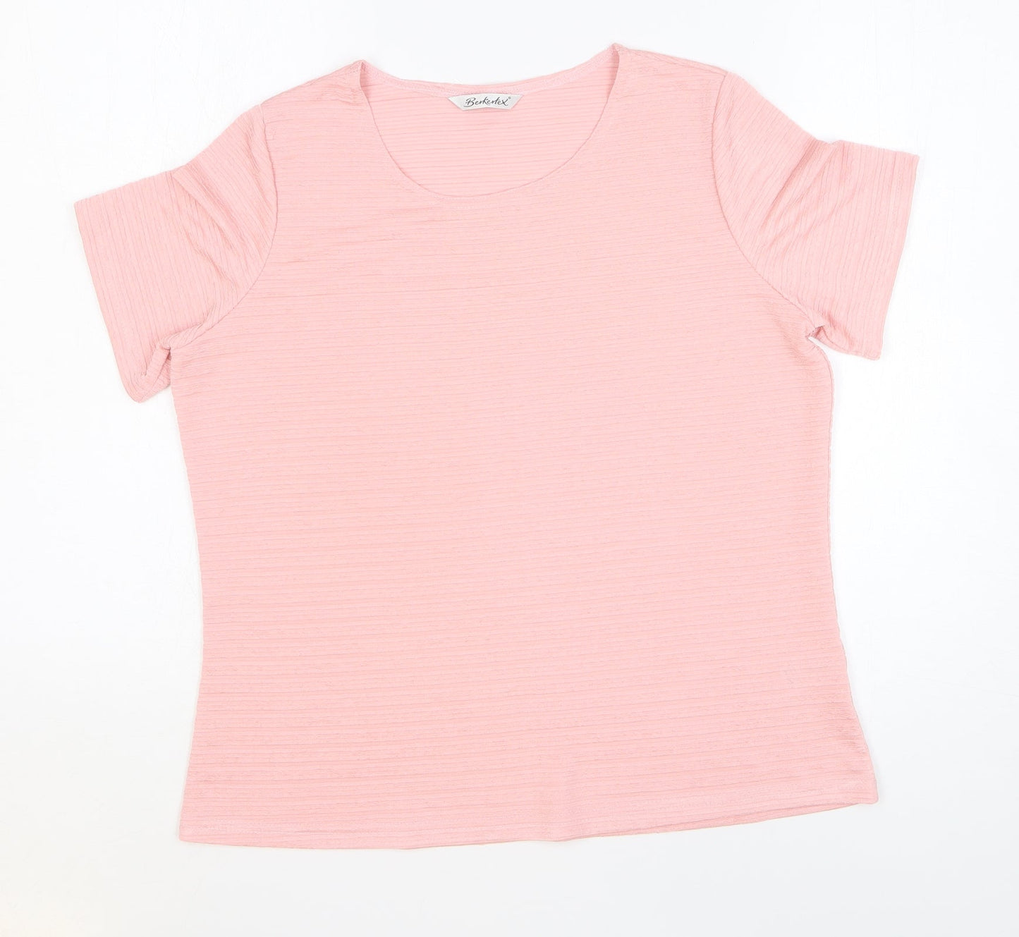 Berkertex Womens Pink Polyester Basic T-Shirt Size 14 Scoop Neck