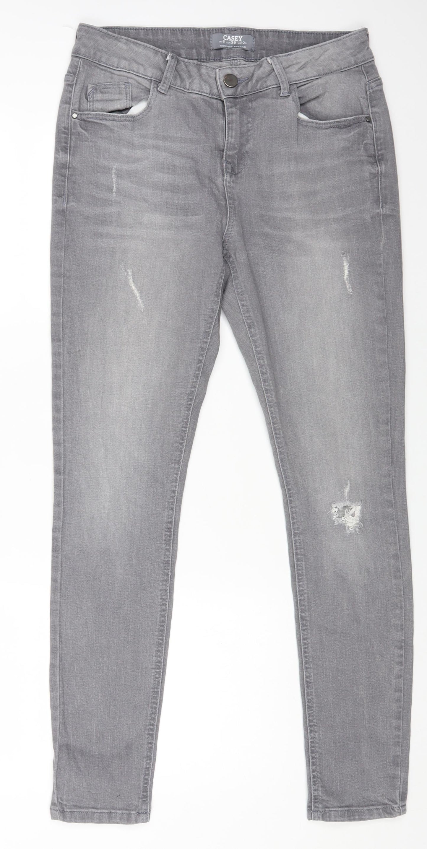 Casey Womens Grey Cotton Straight Jeans Size 10 L28 in Regular Zip