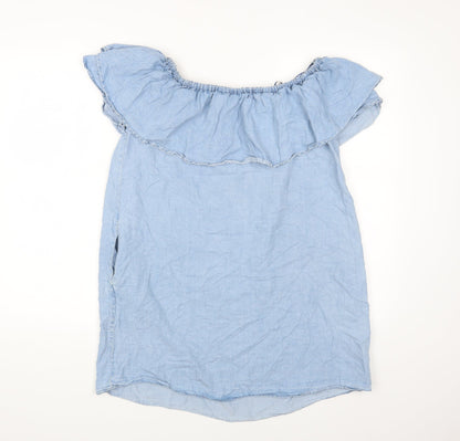 Zara Womens Blue Lyocell A-Line Size XS Off the Shoulder Pullover