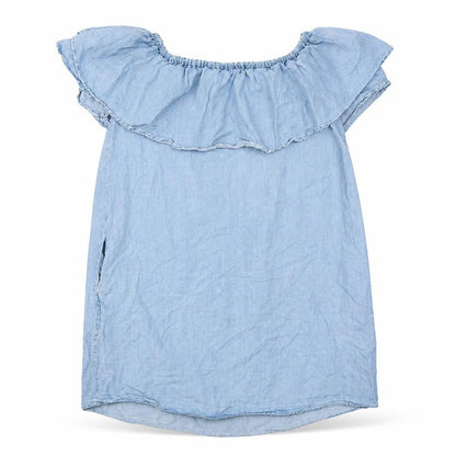 Zara Womens Blue Lyocell A-Line Size XS Off the Shoulder Pullover