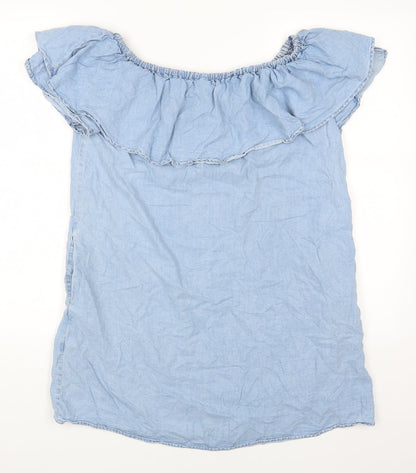 Zara Womens Blue Lyocell A-Line Size XS Off the Shoulder Pullover