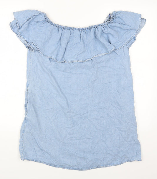Zara Womens Blue Lyocell A-Line Size XS Off the Shoulder Pullover