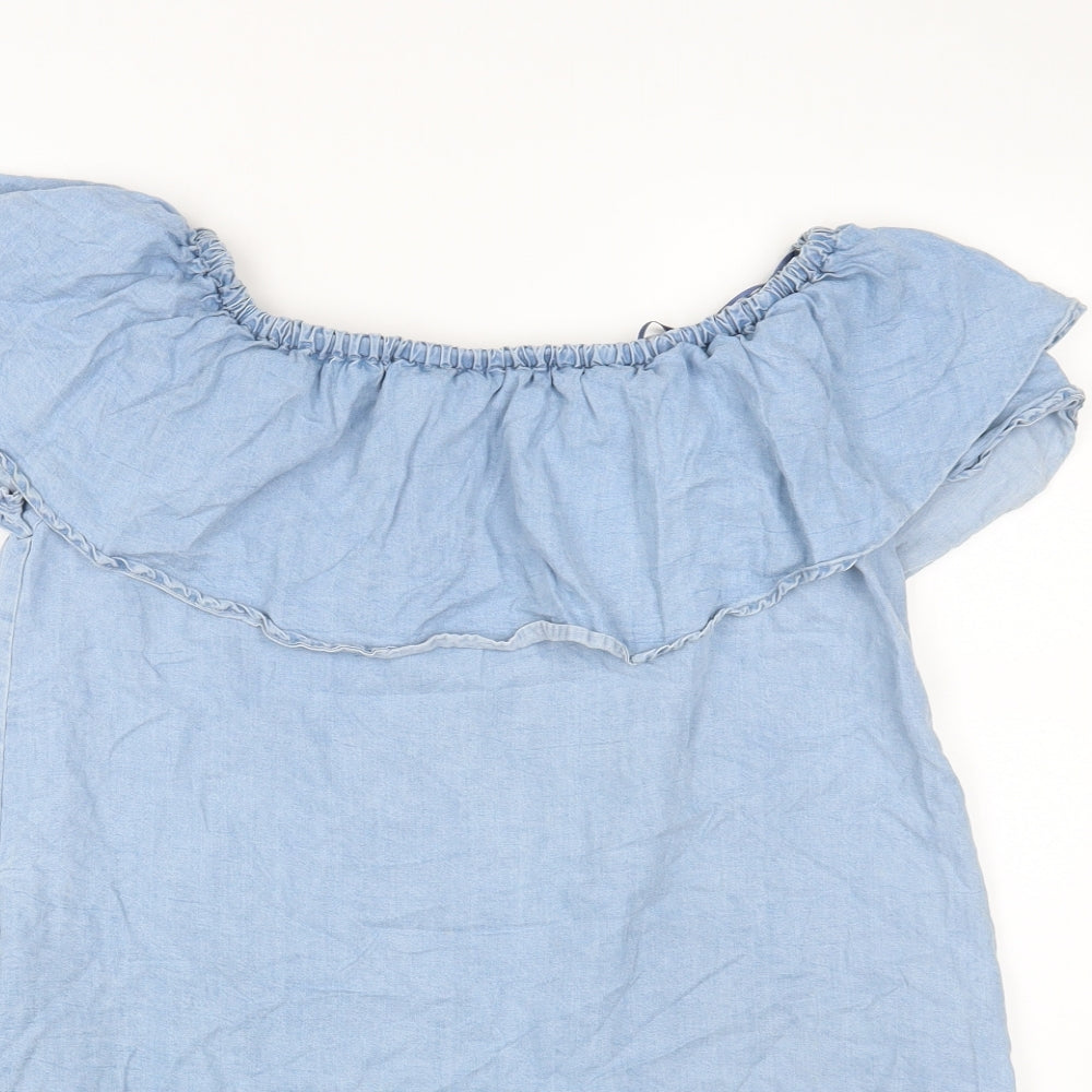Zara Womens Blue Lyocell A-Line Size XS Off the Shoulder Pullover