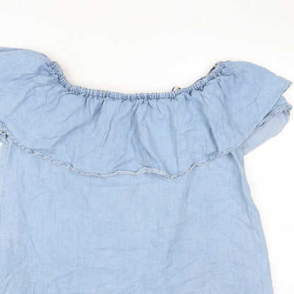 Zara Womens Blue Lyocell A-Line Size XS Off the Shoulder Pullover