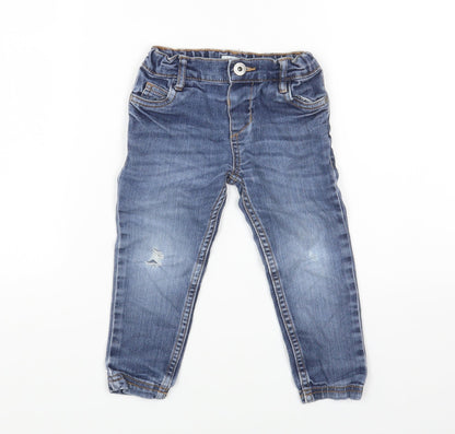 Blue Zoo Blue Cotton Cargo Jeans Size 18-24 Months Button