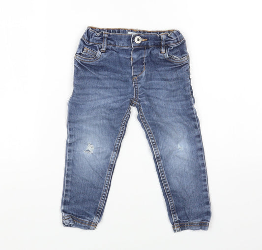 Blue Zoo Blue Cotton Cargo Jeans Size 18-24 Months Button