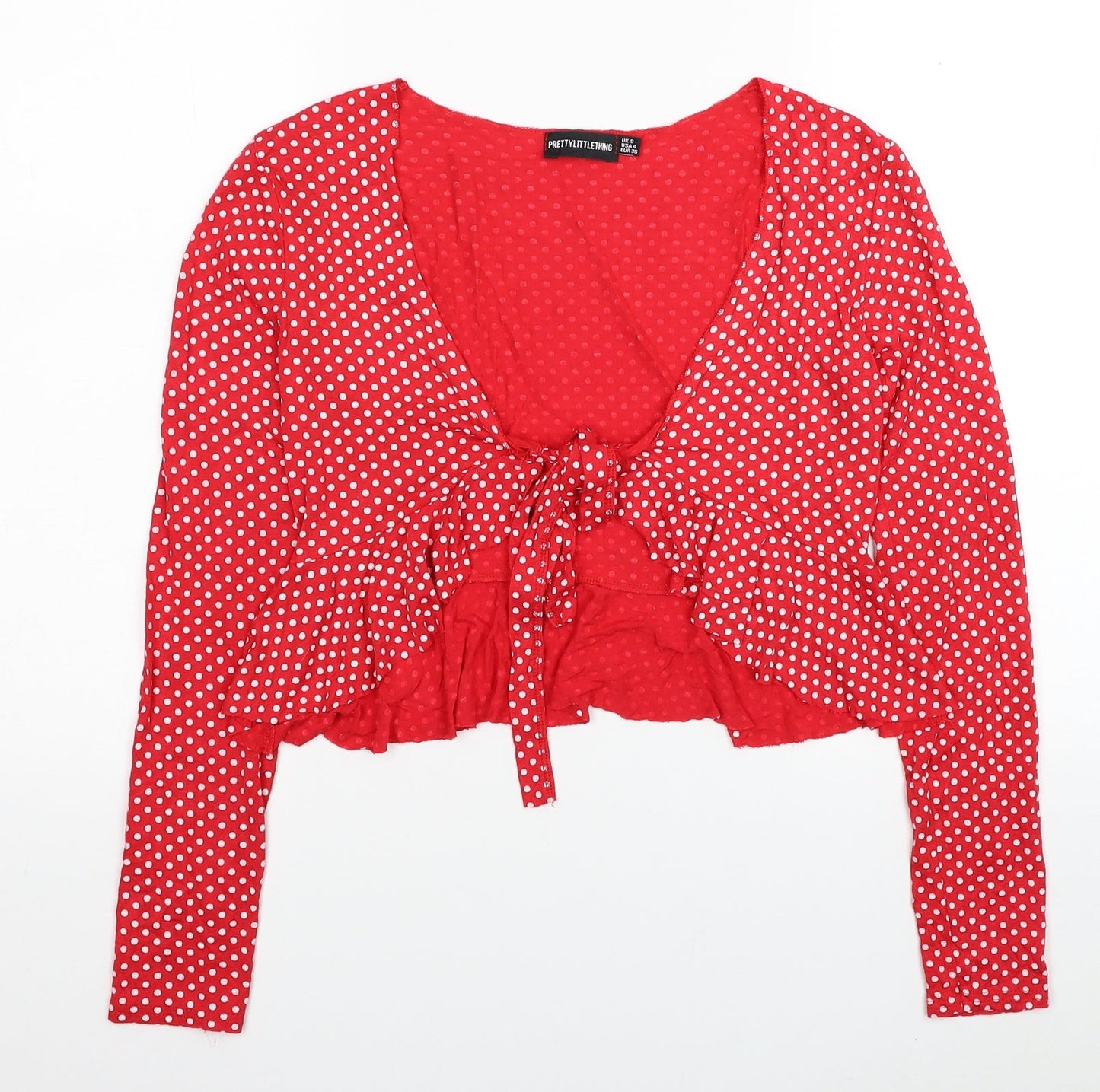 Womens UK Size 8 PRETTYLITTLETHING Red Kimono T-Shirt