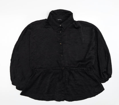 Boohoo Womens Black Polyester Basic Button-Up Size 14 Collared