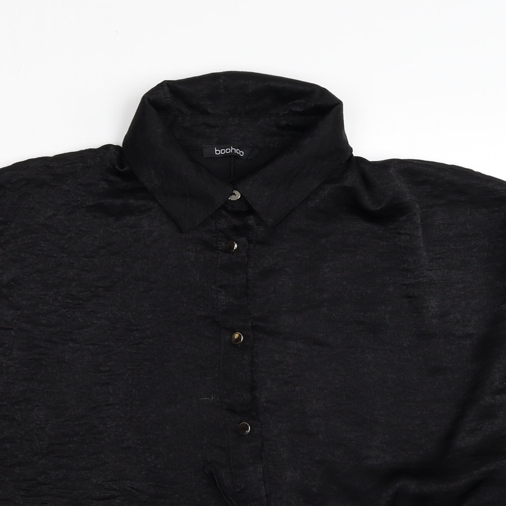 Boohoo Womens Black Polyester Basic Button-Up Size 14 Collared