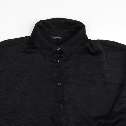 Boohoo Womens Black Polyester Basic Button-Up Size 14 Collared