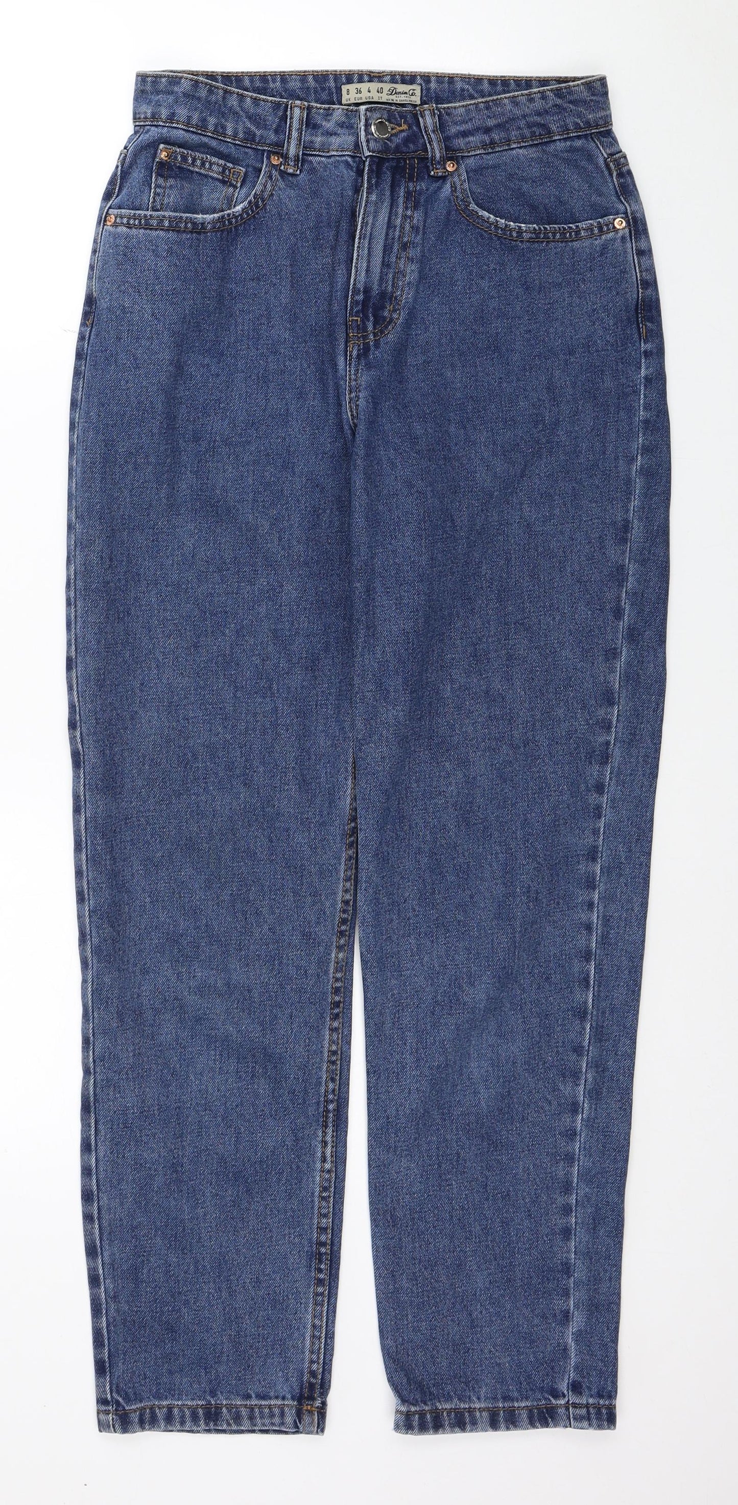 Denim & Co. Womens Blue Cotton Straight Jeans Size 8 L27 in Regular Button