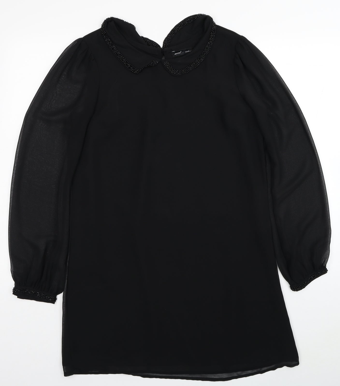 NEXT Womens Black Polyester Shift Size 10 Collared Button