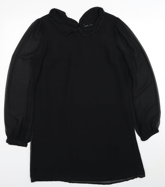 NEXT Womens Black Polyester Shift Size 10 Collared Button