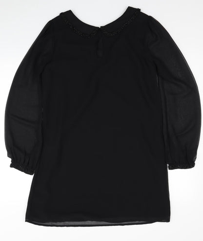 NEXT Womens Black Polyester Shift Size 10 Collared Button