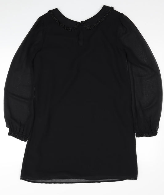 NEXT Womens Black Polyester Shift Size 10 Collared Button
