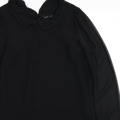 NEXT Womens Black Polyester Shift Size 10 Collared Button