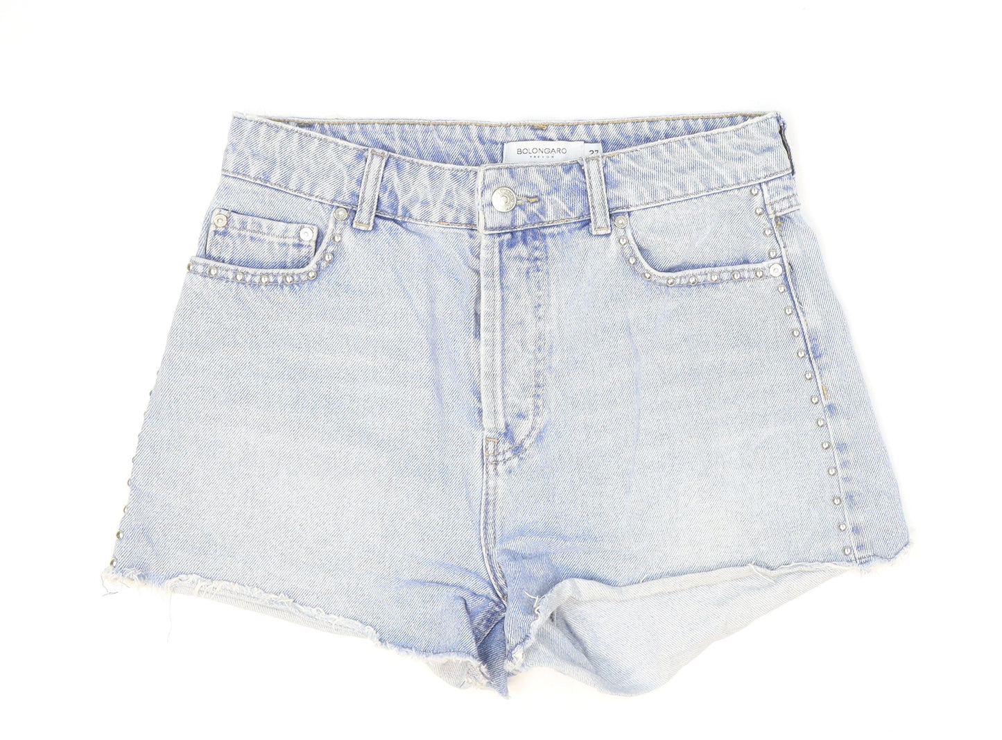 Bolongaro Trevor Womens Blue Cotton Hot Pants Shorts Size 27 in Regular Zip - Distressed Look