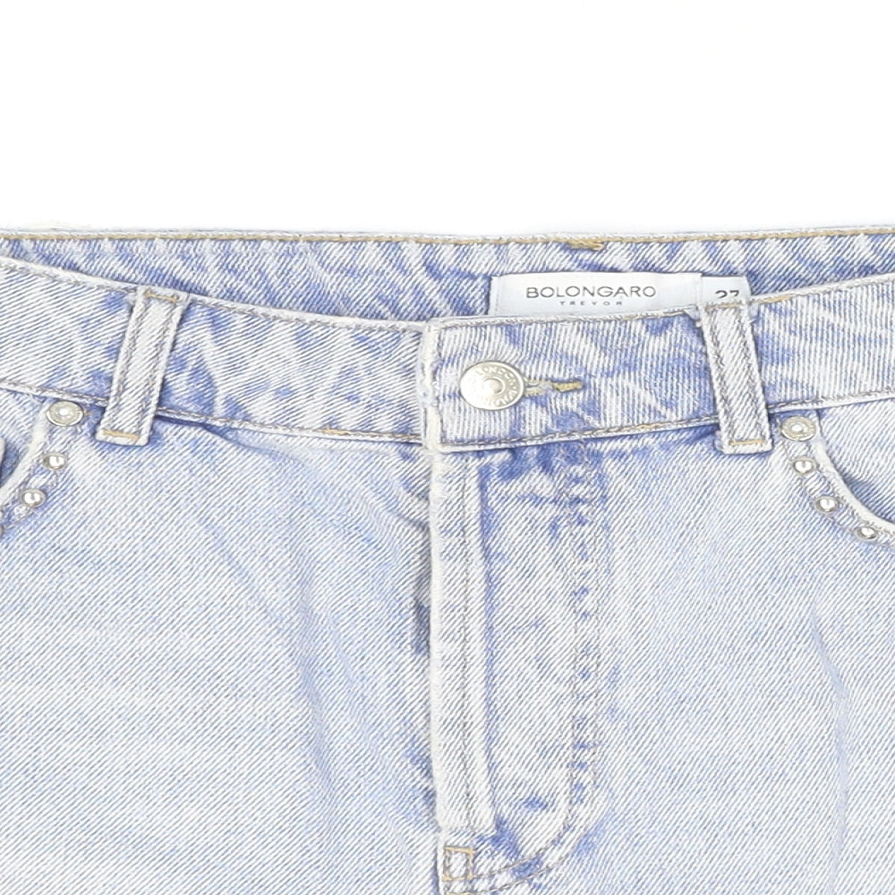 Bolongaro Trevor Womens Blue Cotton Hot Pants Shorts Size 27 in Regular Zip - Distressed Look