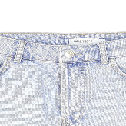 Bolongaro Trevor Womens Blue Cotton Hot Pants Shorts Size 27 in Regular Zip - Distressed Look