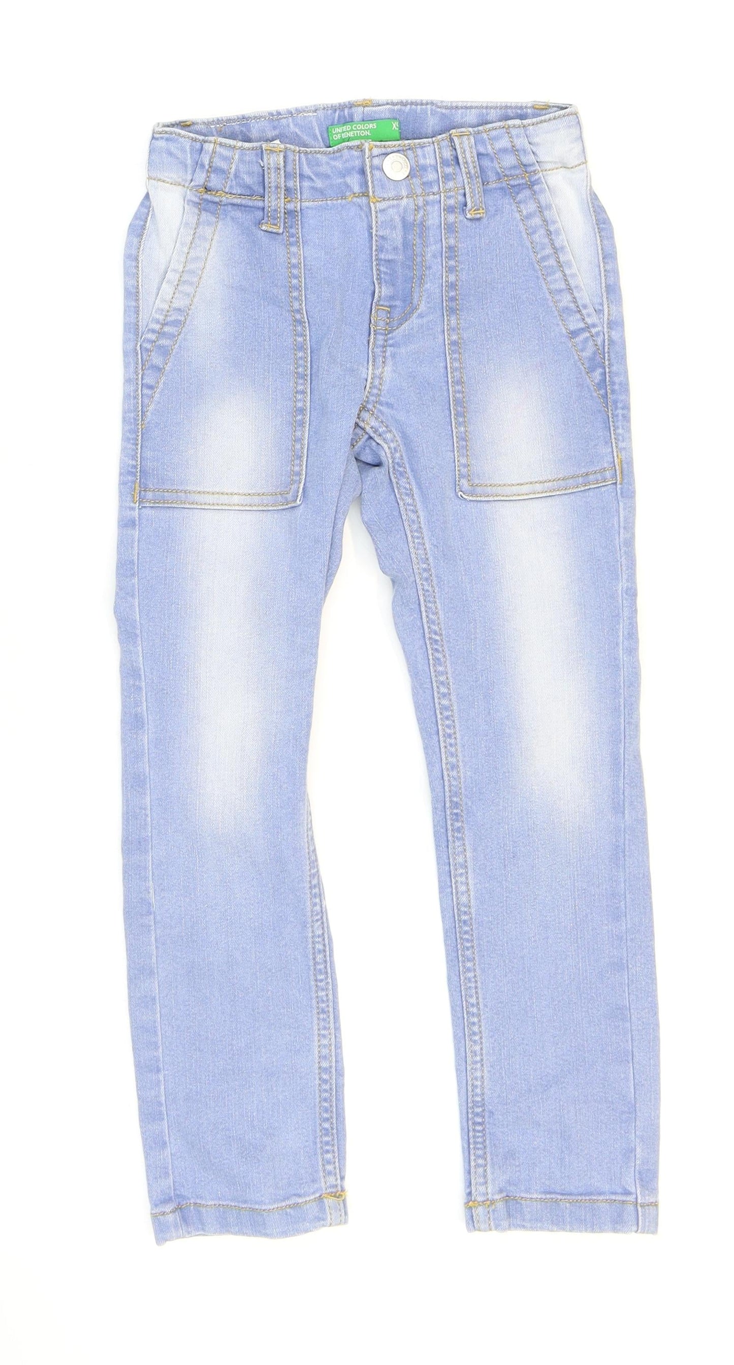 United Colours of Benetton Boys Blue Cotton Skinny Jeans Size XS Regular Button - Washed look 17in inside leg