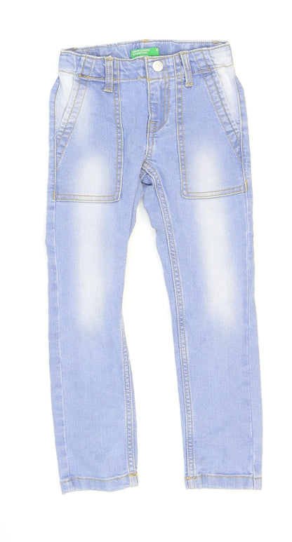 United Colours of Benetton Boys Blue Cotton Skinny Jeans Size XS Regular Button - Washed look 17in inside leg
