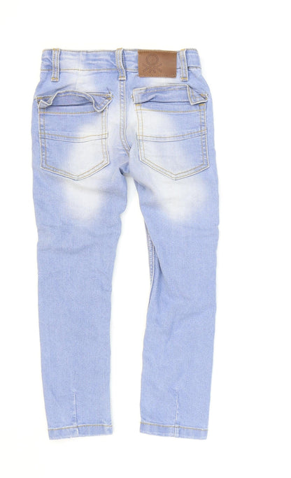 United Colours of Benetton Boys Blue Cotton Skinny Jeans Size XS Regular Button - Washed look 17in inside leg