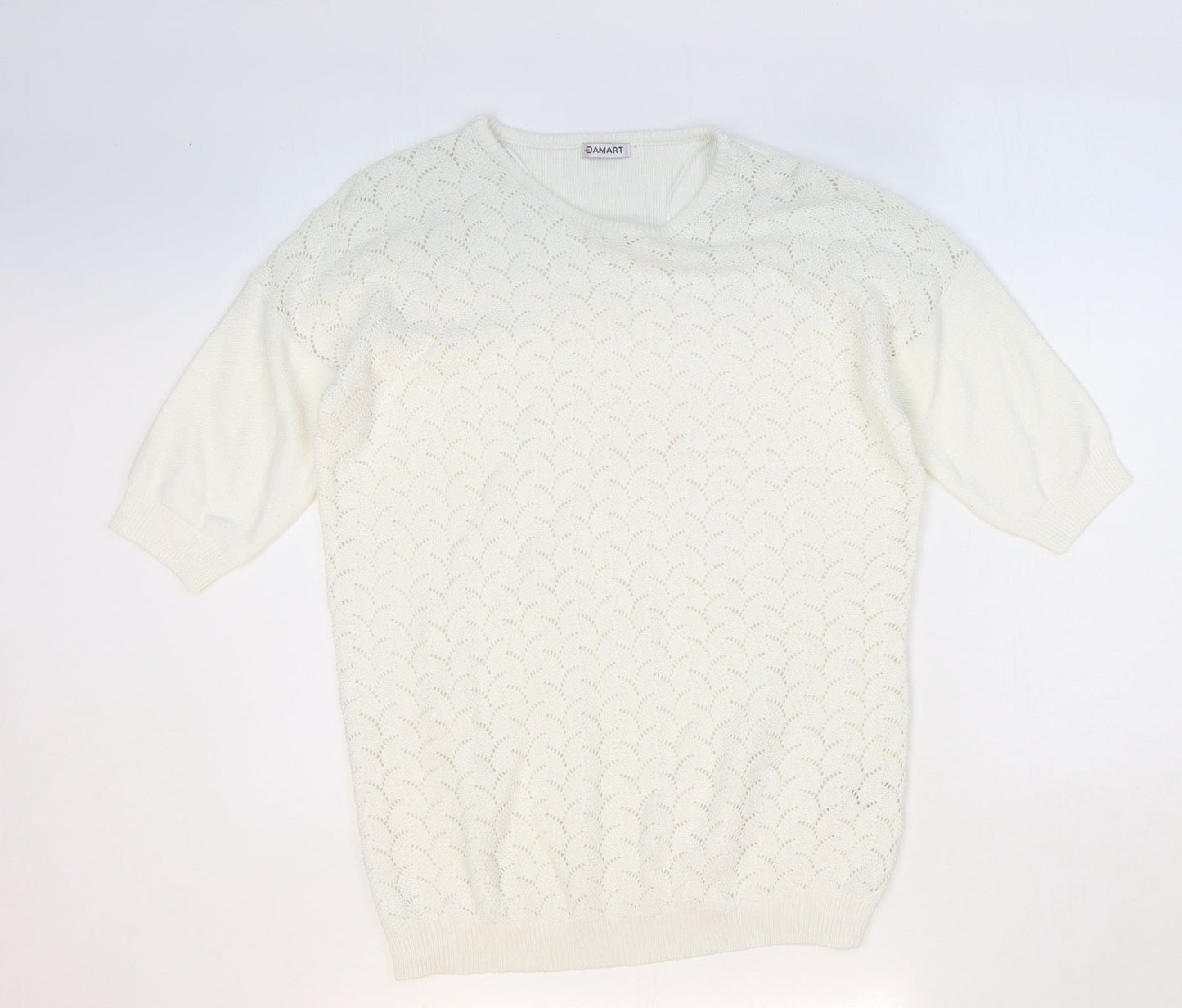 Damart Womens White Round Neck Geometric Acrylic Pullover Jumper Size 10