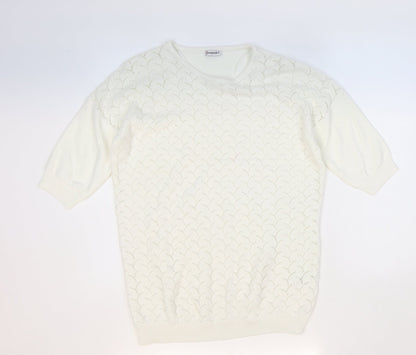 Damart Womens White Round Neck Geometric Acrylic Pullover Jumper Size 10