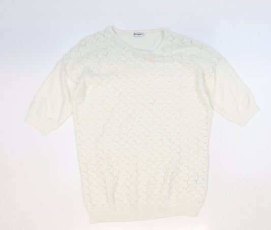 Damart Womens White Round Neck Geometric Acrylic Pullover Jumper Size 10