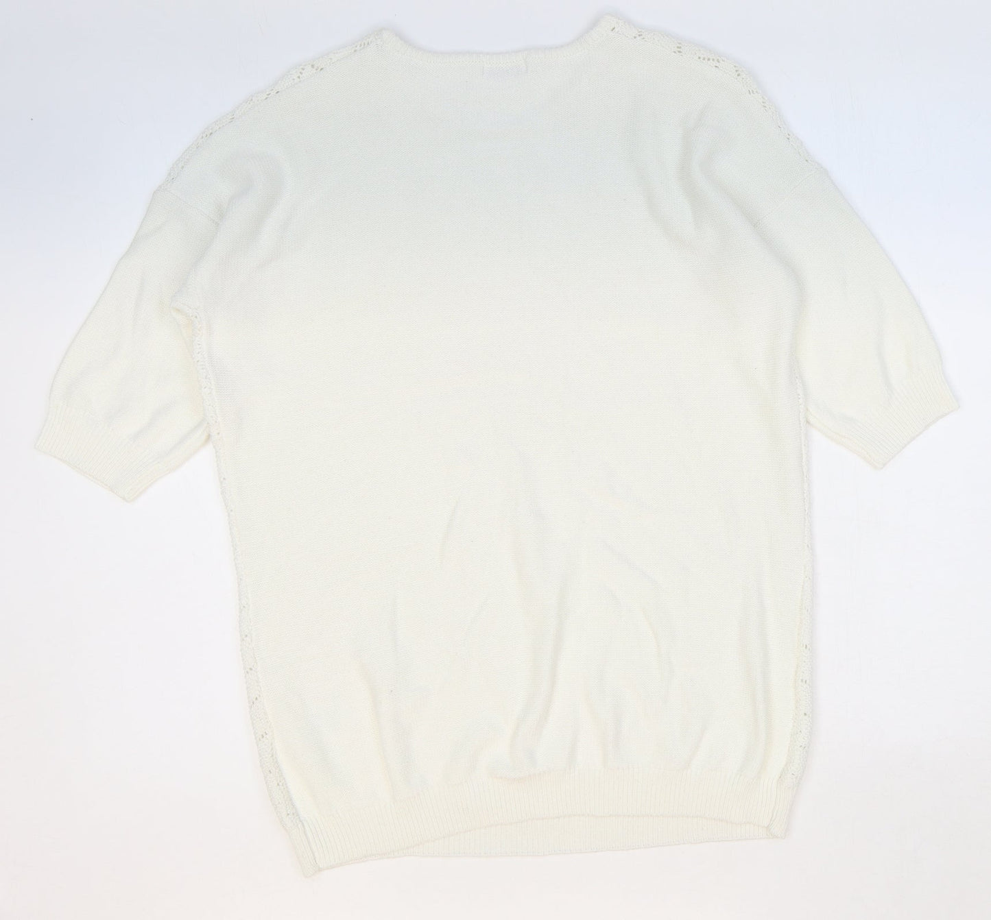 Damart Womens White Round Neck Geometric Acrylic Pullover Jumper Size 10