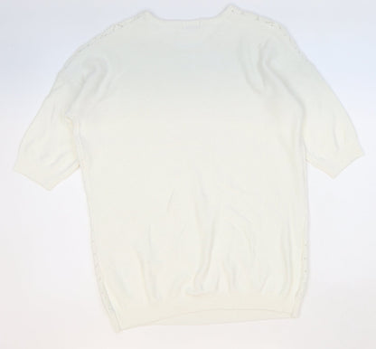 Damart Womens White Round Neck Geometric Acrylic Pullover Jumper Size 10