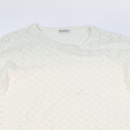 Damart Womens White Round Neck Geometric Acrylic Pullover Jumper Size 10
