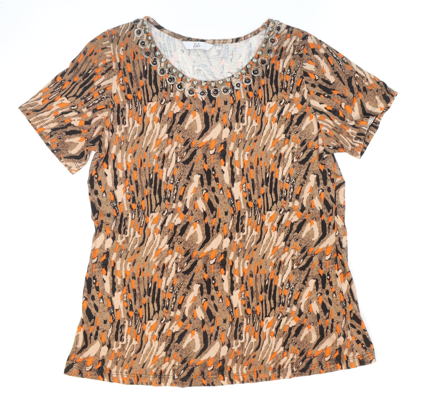 Womens UK Size 14 Isle Brown Basic T-Shirt