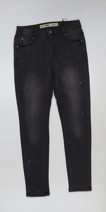 Denim & Co. Girls Grey Cotton Skinny Jeans Size 11-12 Years Regular Button