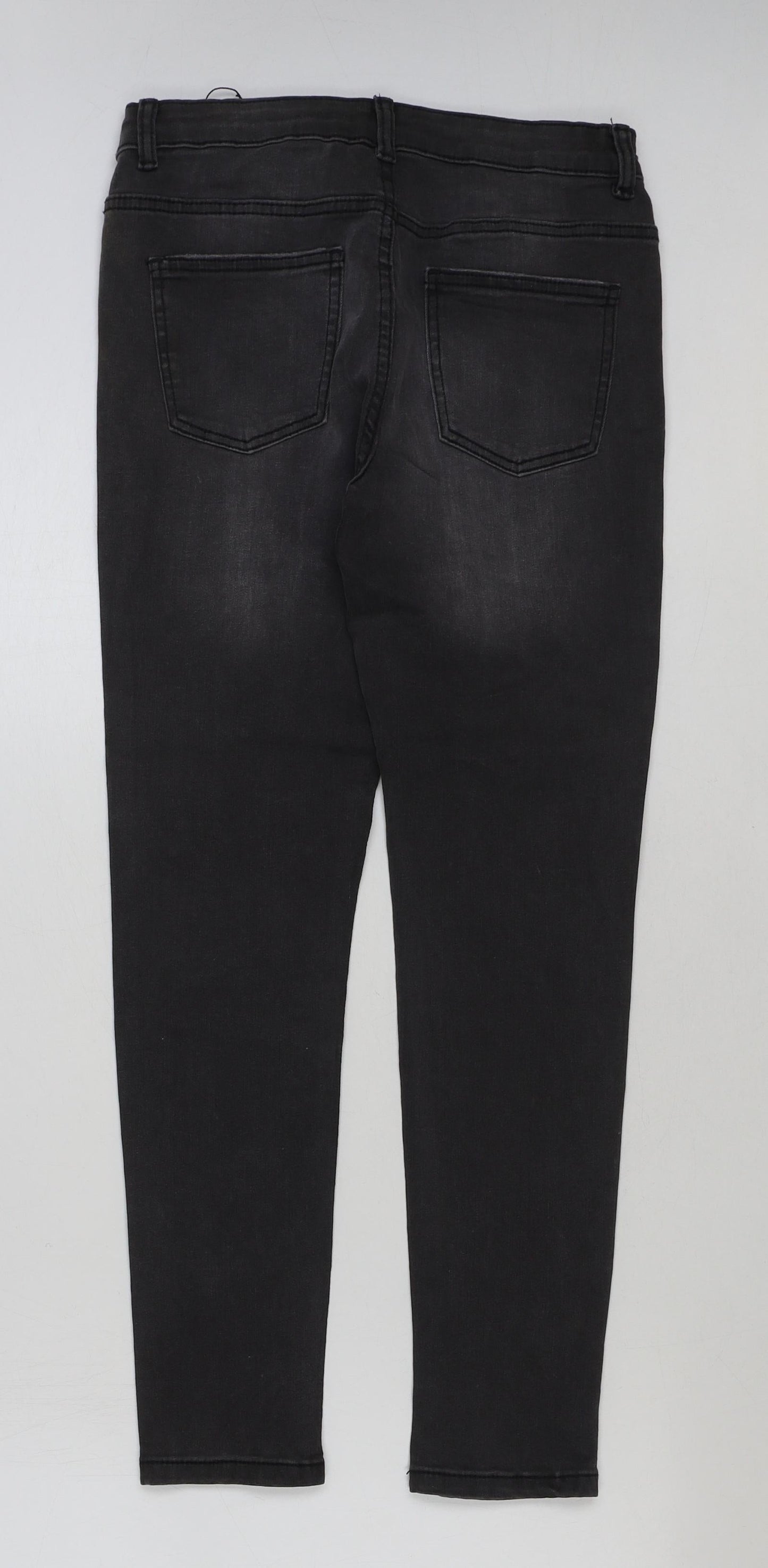 Denim & Co. Girls Grey Cotton Skinny Jeans Size 11-12 Years Regular Button