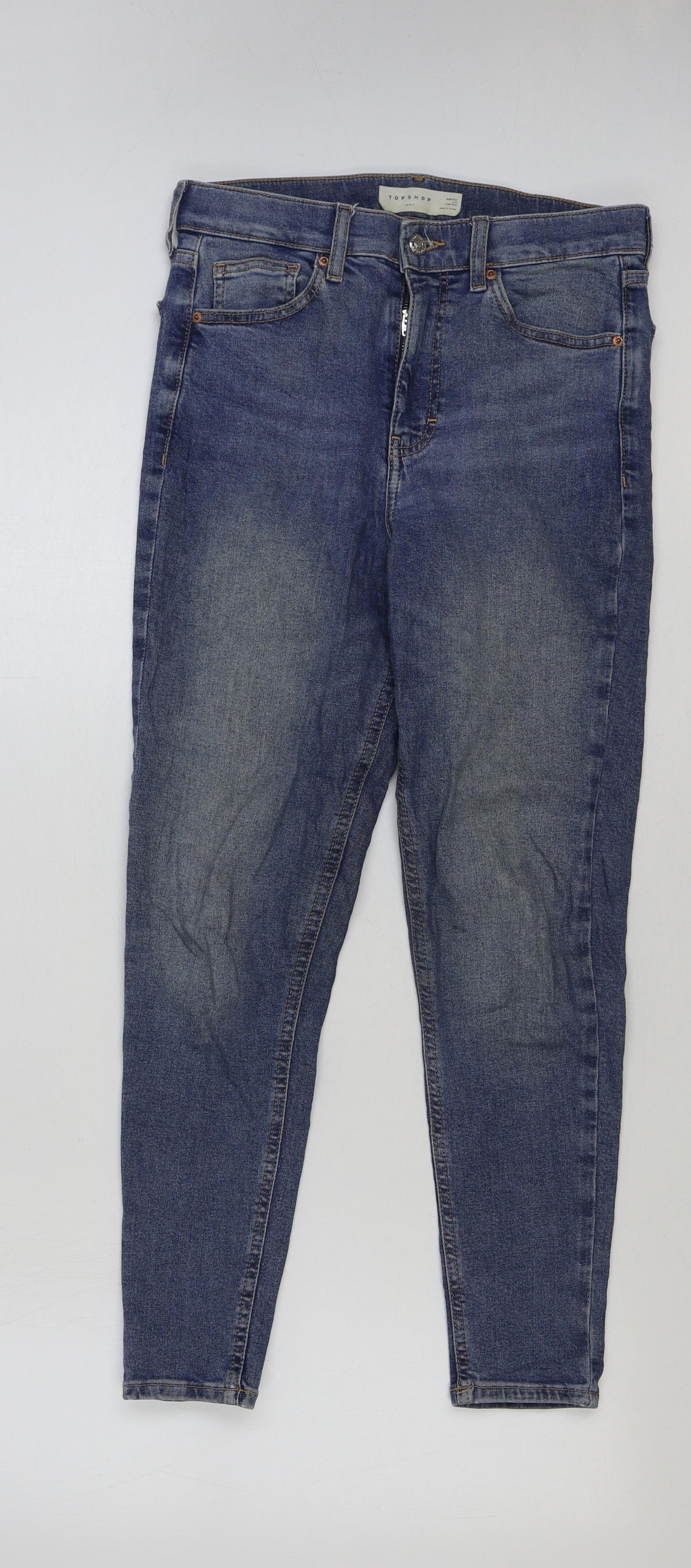 Topshop Womens Blue Cotton Skinny Jeans Size 28 in L30 in Regular Button