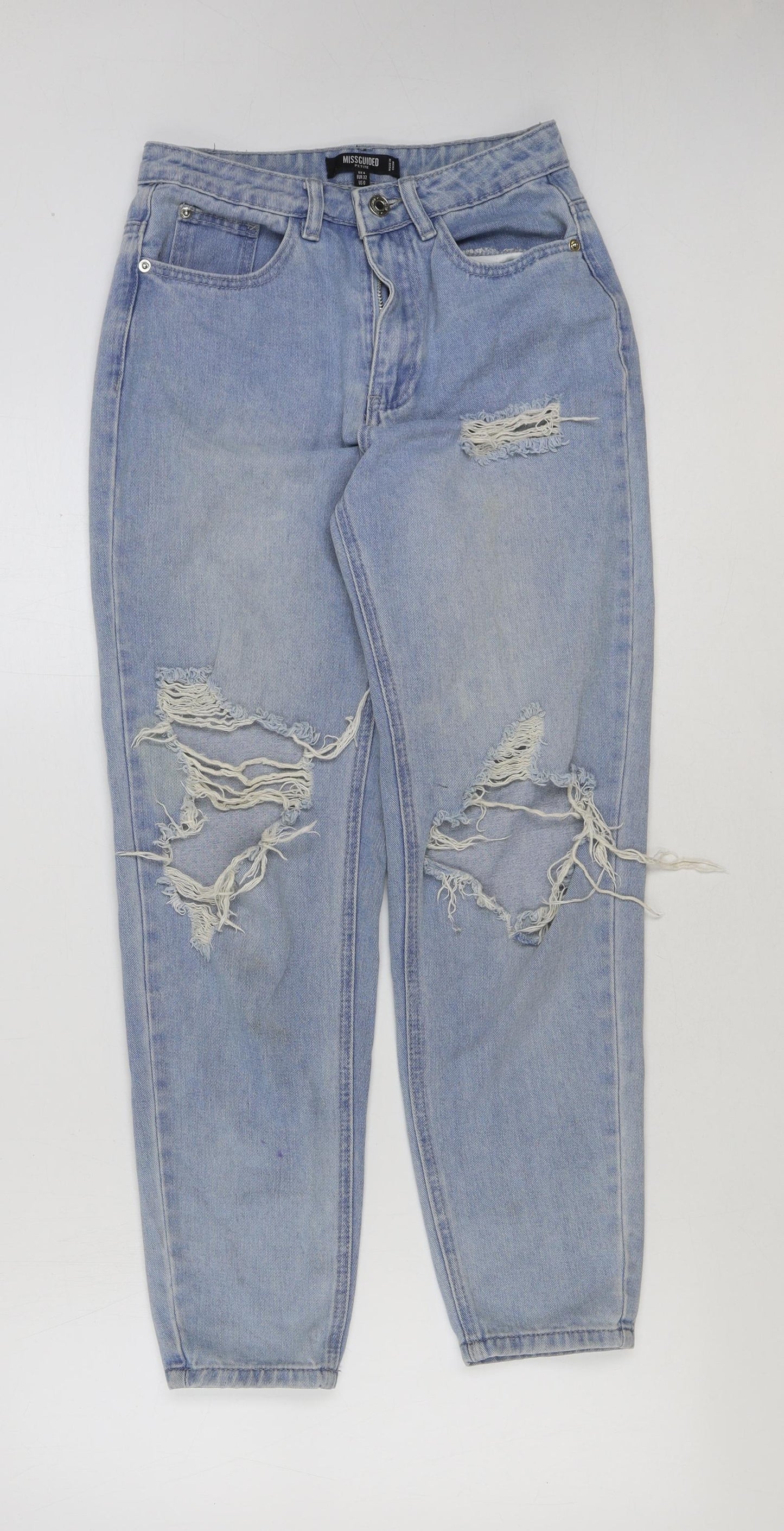 Missguided Womens Blue Cotton Mom Jeans Size 4 L28 in Regular Button