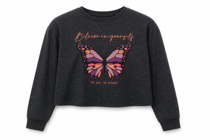 George Girls Grey Cotton Pullover Sweatshirt Size 11-12 Years Pullover - Butterfly