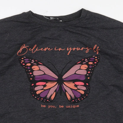 George Girls Grey Cotton Pullover Sweatshirt Size 11-12 Years Pullover - Butterfly