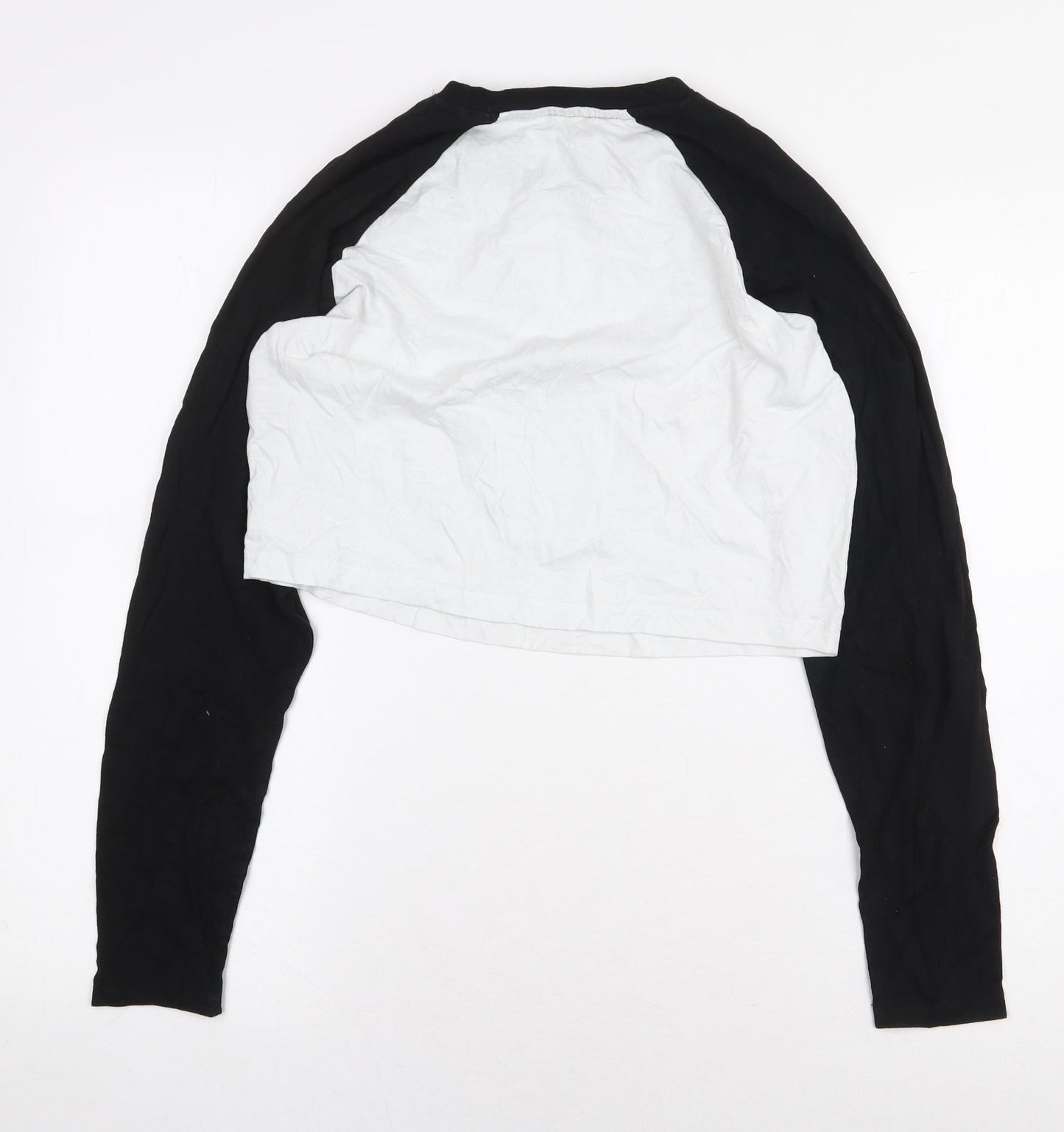 Primark Womens White Colourblock 100% Cotton Cropped T-Shirt Size S Round Neck - Los Angeles