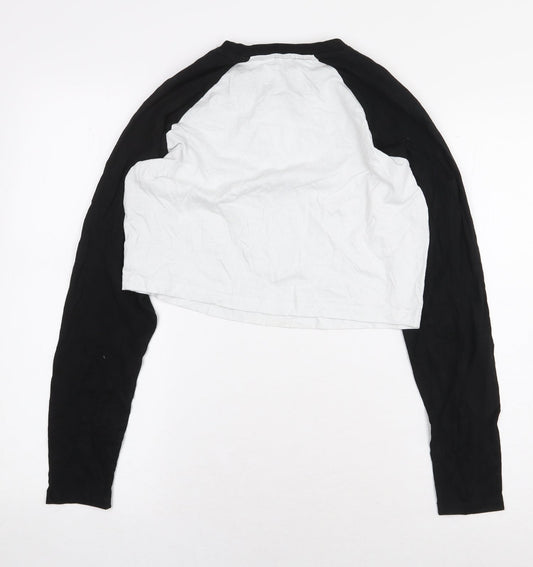 Primark Womens White Colourblock 100% Cotton Cropped T-Shirt Size S Round Neck - Los Angeles