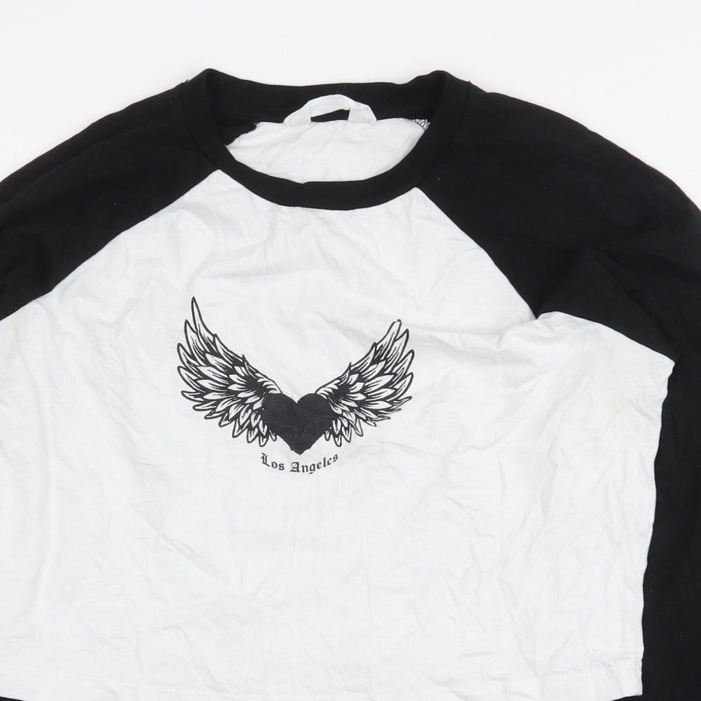 Primark Womens White Colourblock 100% Cotton Cropped T-Shirt Size S Round Neck - Los Angeles