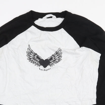 Primark Womens White Colourblock 100% Cotton Cropped T-Shirt Size S Round Neck - Los Angeles