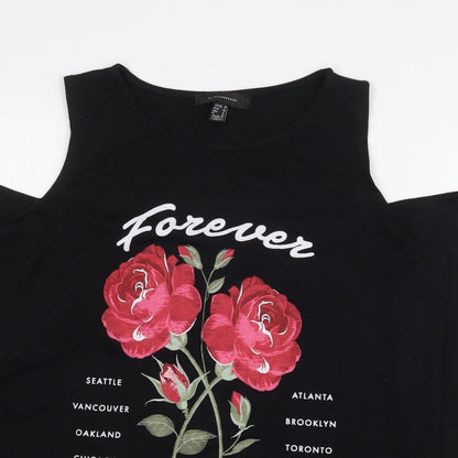 Atmosphere Womens Black Polyester Basic T-Shirt Size 10 Round Neck - Cold Shoulder