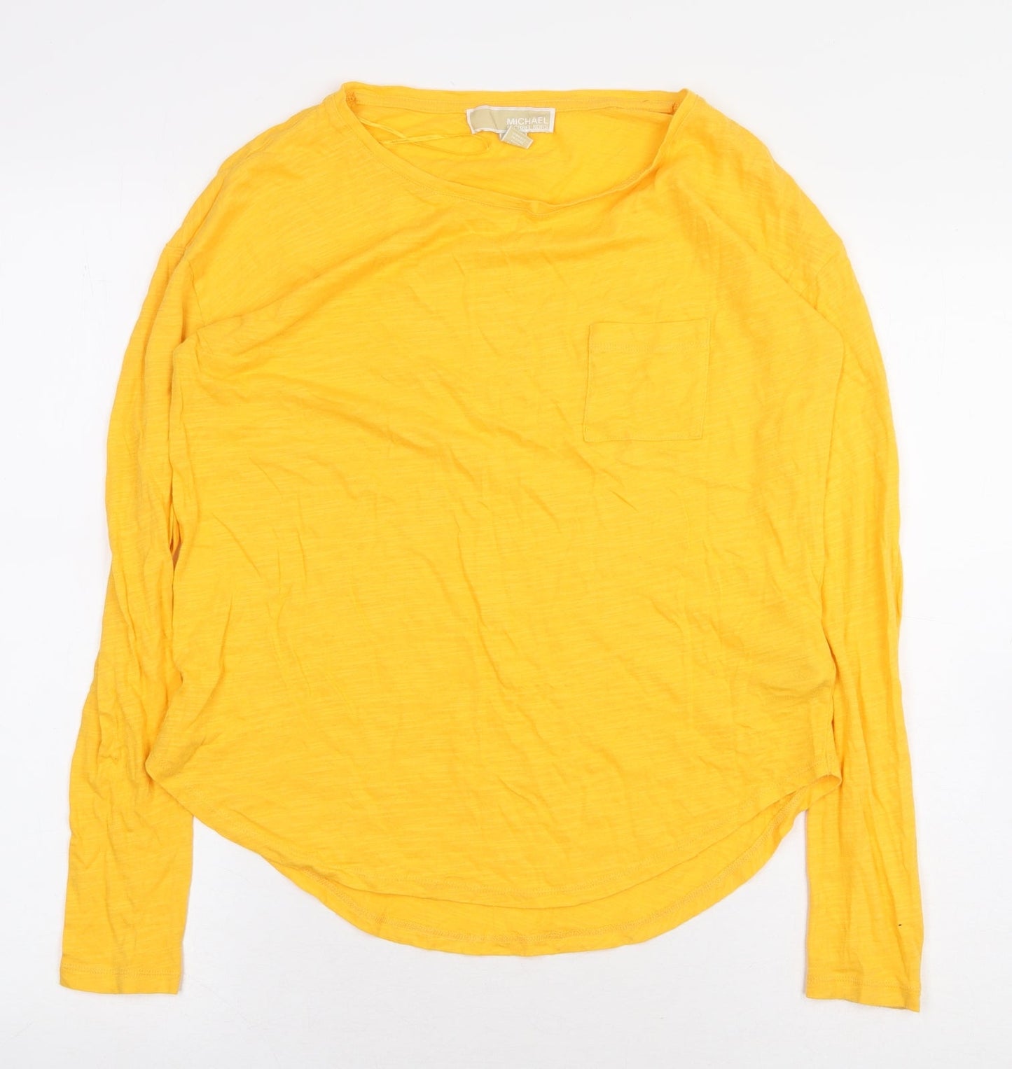 Micheal Kors Womens Yellow 100% Cotton Basic T-Shirt Size 2XS Boat Neck