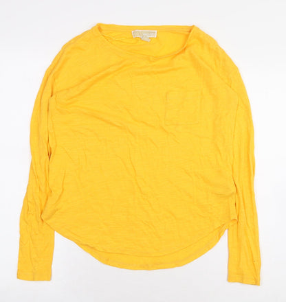 Micheal Kors Womens Yellow 100% Cotton Basic T-Shirt Size 2XS Boat Neck