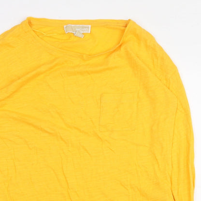 Micheal Kors Womens Yellow 100% Cotton Basic T-Shirt Size 2XS Boat Neck