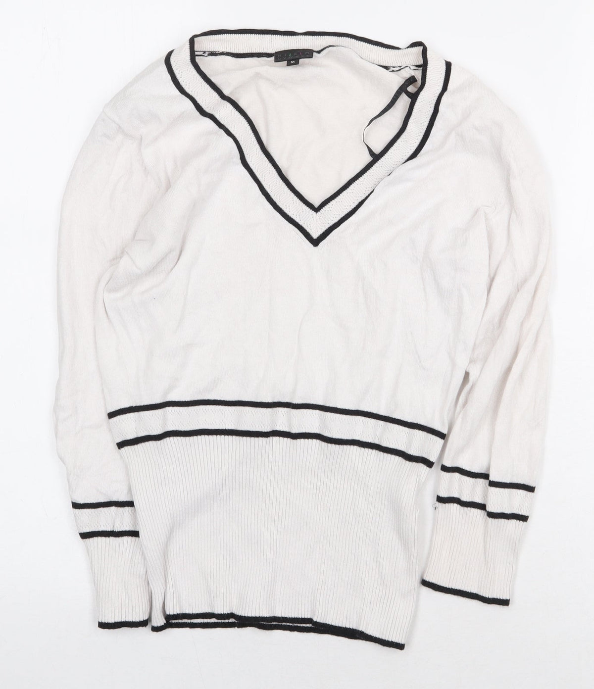 HIJKLM Womens White Cotton Pullover Sweatshirt Size M Pullover - Ribbed detailing