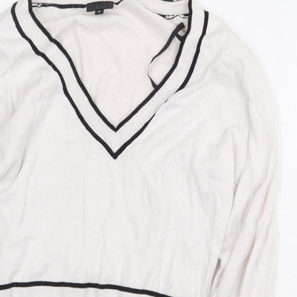 HIJKLM Womens White Cotton Pullover Sweatshirt Size M Pullover - Ribbed detailing