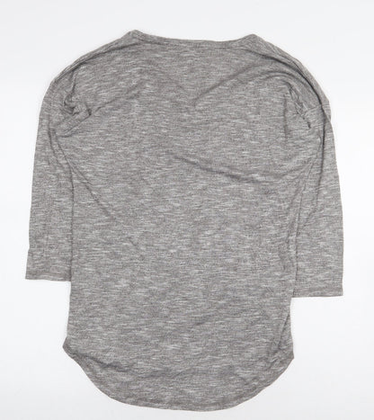 Papaya Womens Grey Viscose Basic T-Shirt Size 10 V-Neck